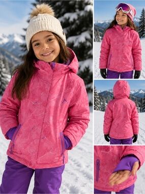Girls All In Motion Pink & Purple Insulated Ski Jacket – Kids Winter Snow Coat